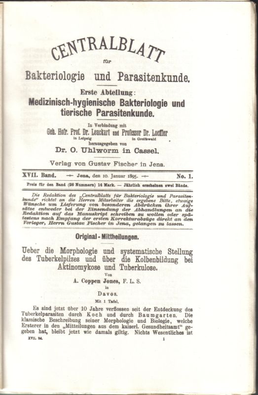 Centralblatt für Bakteriologie und Parasitenkunde  Centralblatt für Bakteriologie 1.Abteilung: XVII.Band 1895 Nr.1-26 