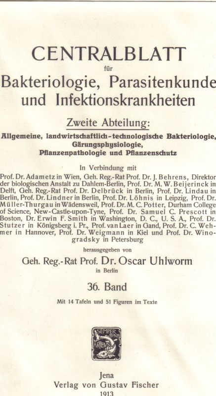 Centralblatt für Bakteriologie, Parasitenkunde  und Infektionskrankheiten 2.Abteilung 36.Band 1913 No.1/5-26 