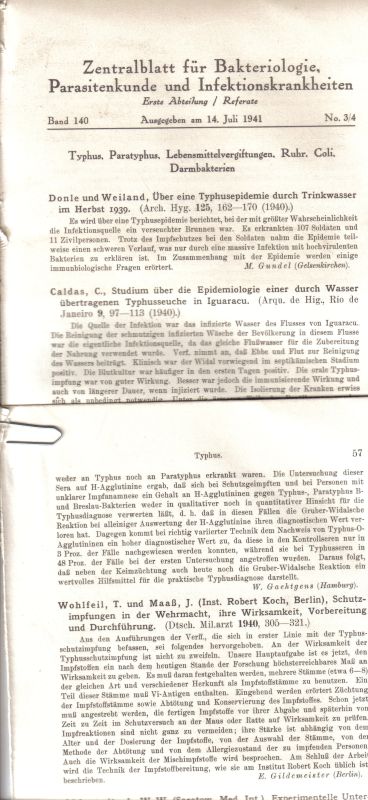 Zentralblatt für Bakteriologie, Parasitenkunde  und Infektionskrankheiten 1.Abteilung 140 Band 1941 No.1/2-25/26 