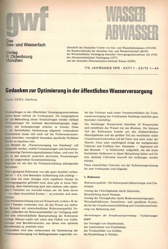 Das Gas- und Wasserfach  Das Gas- und Wasserfach 116.Jahrgang 1975 Ausgabe Wasser 