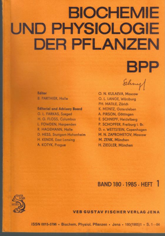 Biochemie und Physiologie der Pflanzen  180.Band 1985 Heft 1 bis 9 (9 Hefte) vollständig 