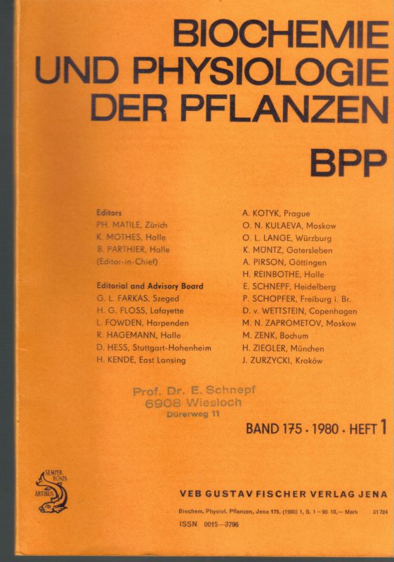 Biochemie und Physiologie der Pflanzen  175.Band 1980 Heft 1 bis 8/9 (8 Hefte) vollständig 