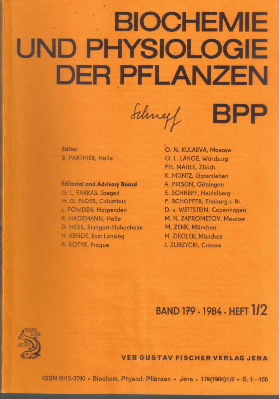 Biochemie und Physiologie der Pflanzen  179.Band 1984 Heft 1/2 bis 9 (8 Hefte) vollständig 