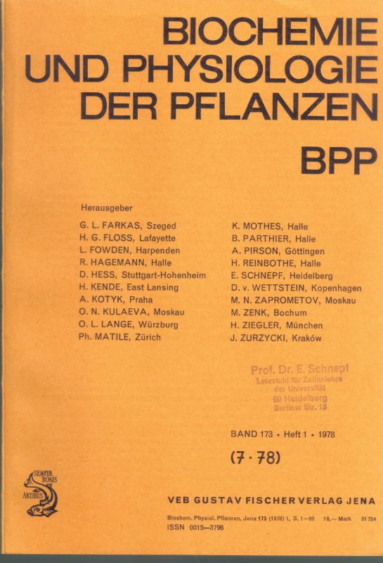 Biochemie und Physiologie der Pflanzen  173.Band 1978 Heft 1 bis 6 (6 Hefte) vollständig 