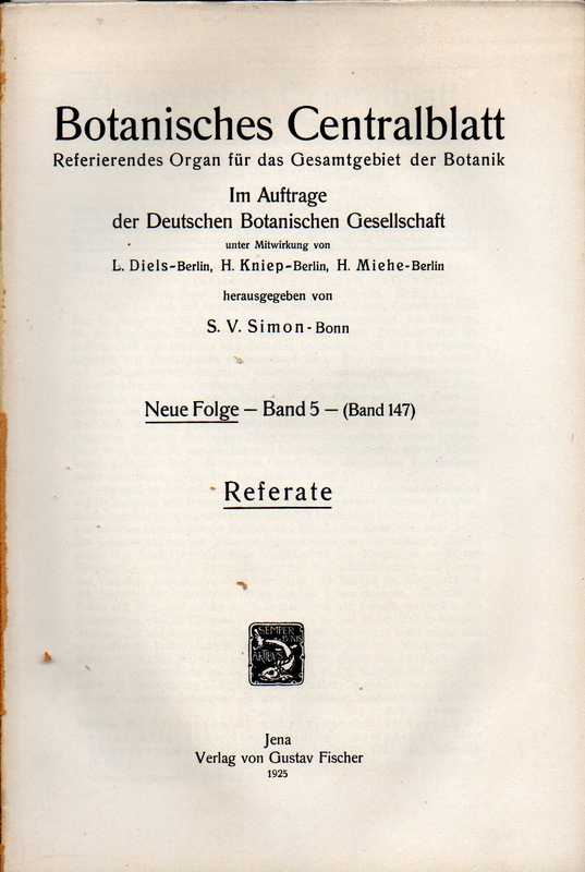 Botanisches Centralblatt  Neue Folge Band 5 (Band 147) 1925 Heft 1/2-15 