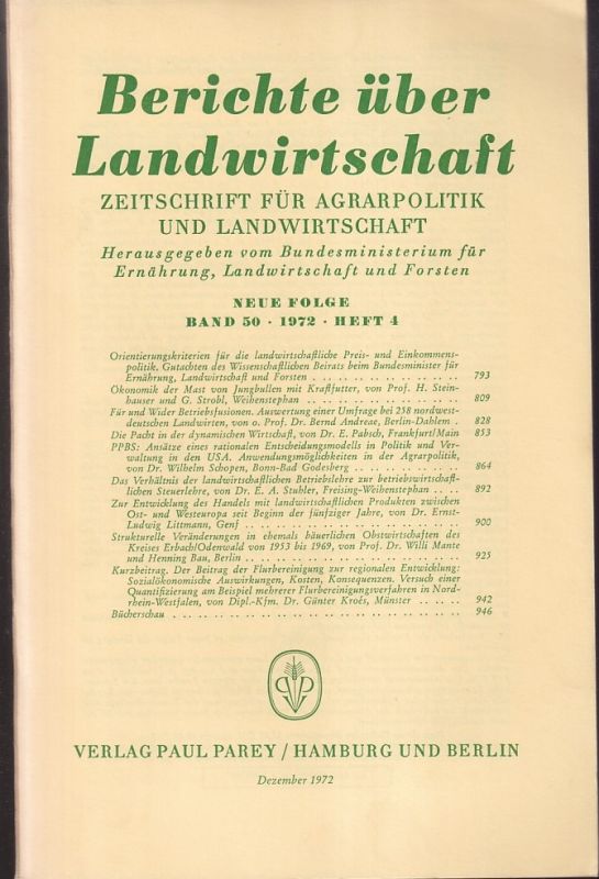 Berichte über Landwirtschaft  Berichte über Landwirtschaft Neue Folge Band 50, 1972 Heft 4 