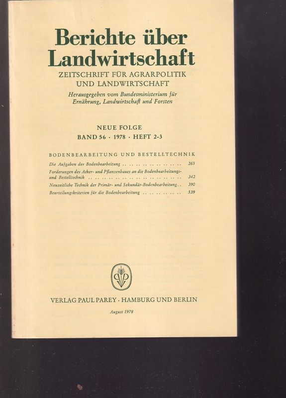 Berichte über Landwirtschaft  Berichte über Landwirtschaft Neue Folge Band 56, 1978 Heft 2-3 