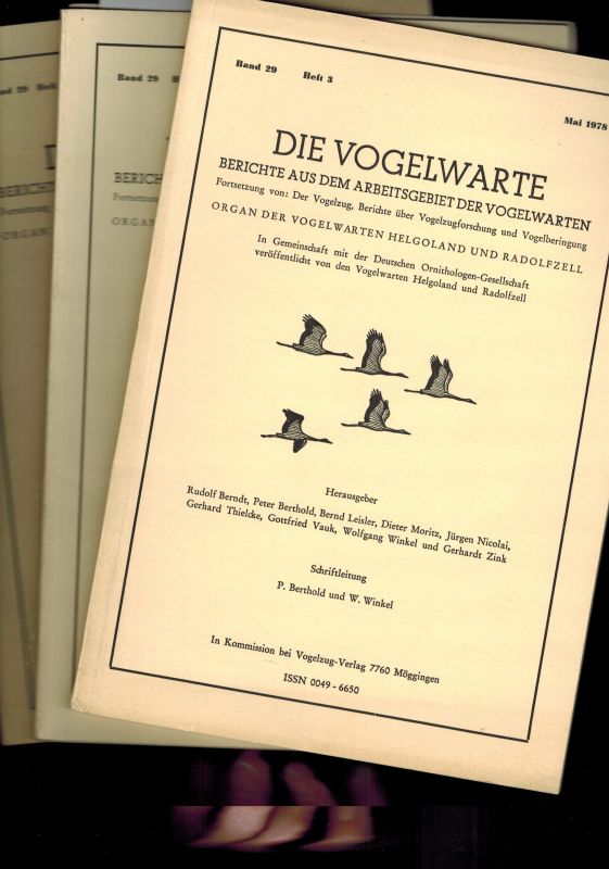 Die Vogelwarte  Die Vogelwarte Band 29. Jahr 1977/1978 Hefte 1-3 (3 Hefte) 