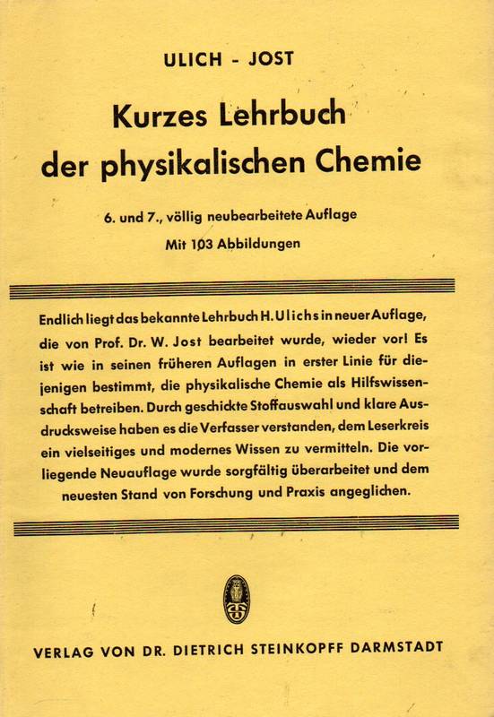 Ulich,Hermann  Kurzes Lehrbuch der physikalischen Chemie 