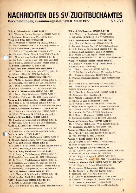 Verein für Deutsche Schäferhunde (SV)  Nachrichten des Zuchtbuchamtes Jahr 1977 