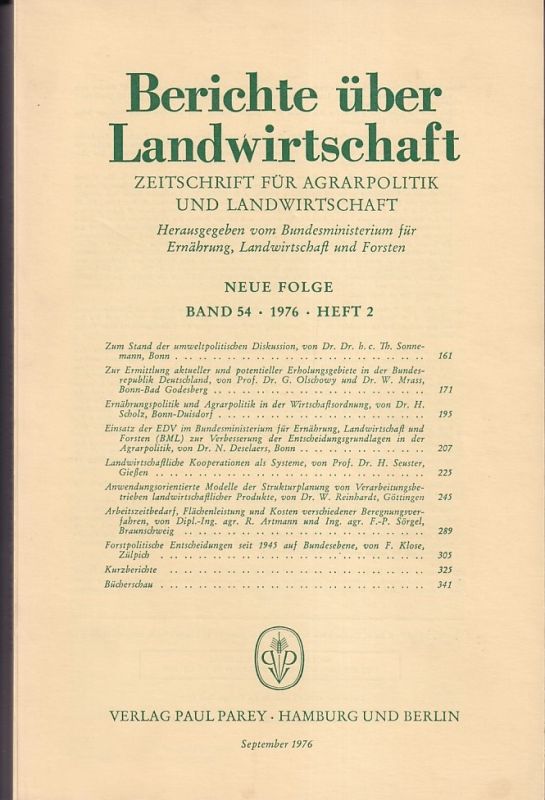 Berichte über Landwirtschaft  Berichte über Landwirtschaft Neue Folge Band 54, 1976 Heft 2 (1 Heft) 