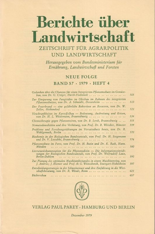 Berichte über Landwirtschaft  Berichte über Landwirtschaft Neue Folge Band 57, 1979 Heft 4 (1 Heft) 