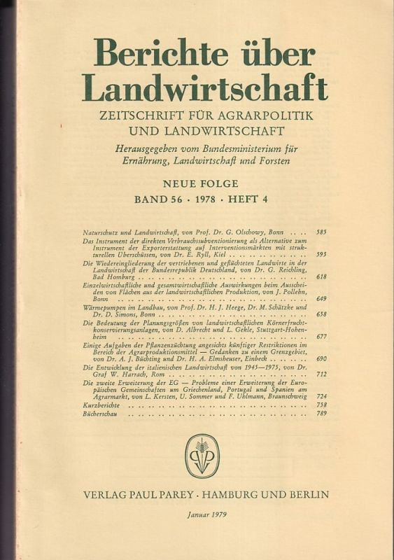 Berichte über Landwirtschaft  Berichte über Landwirtschaft Neue Folge Band 56, 1978 Heft 4 (1 Heft) 