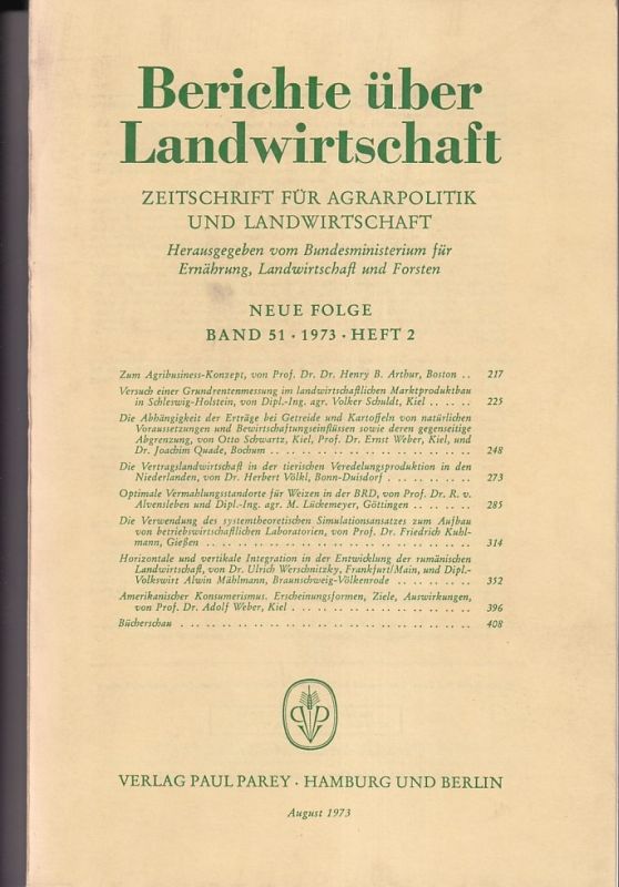 Berichte über Landwirtschaft  Berichte über Landwirtschaft Neue Folge Band 51, 1973 Heft 2 (1 Heft) 