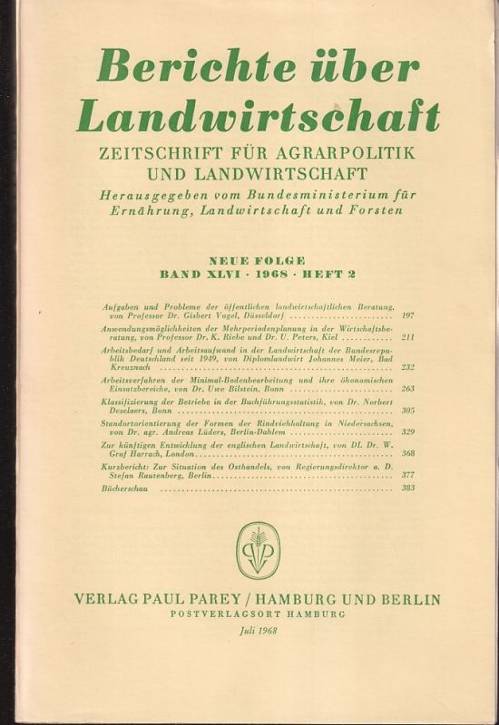 Berichte über Landwirtschaft  Berichte über Landwirtschaft Neue Folge Band XLVI, 1968 Heft 2 