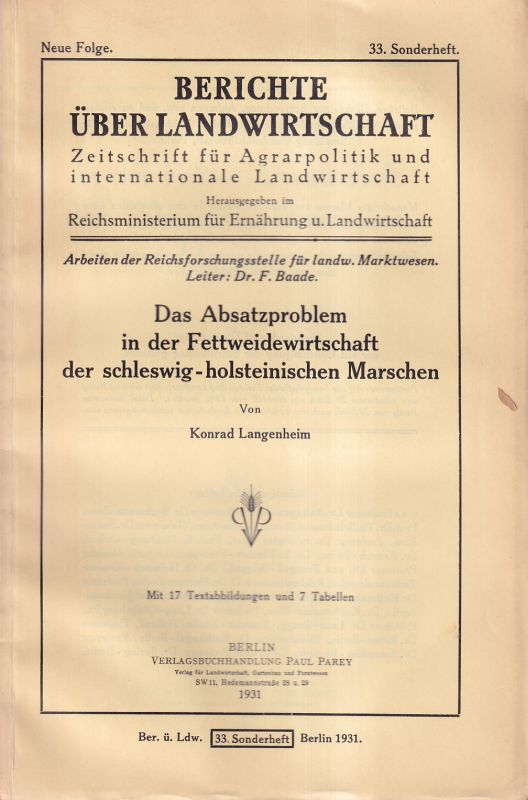 Langenheim,Konrad  Das Absatzproblem in der Fettweidewirtschaft der schleswig 