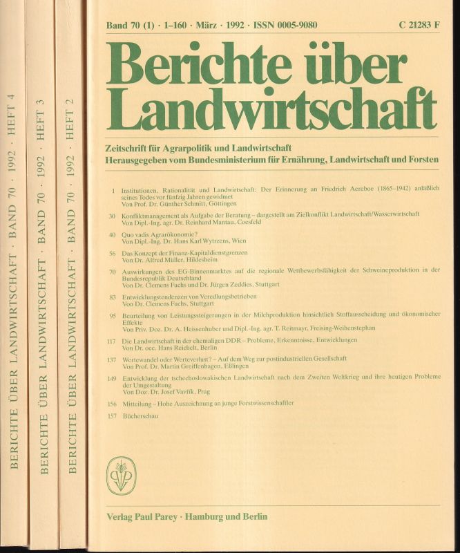 Berichte über Landwirtschaft  Berichte über Landwirtschaft 70.Band 1992 