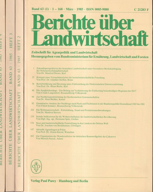 Berichte über Landwirtschaft  Berichte über Landwirtschaft 63.Band 1985 