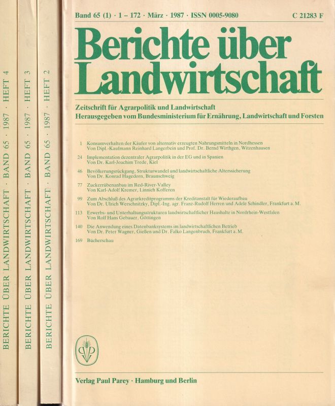 Berichte über Landwirtschaft  Berichte über Landwirtschaft 65.Band 1987 