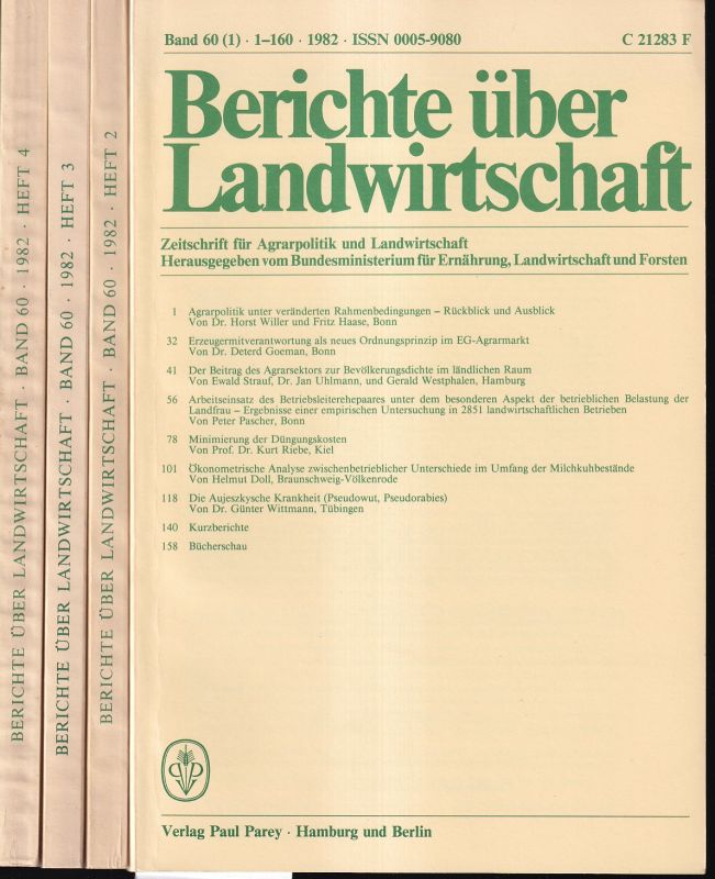 Berichte über Landwirtschaft  Berichte über Landwirtschaft 60.Band 1982 