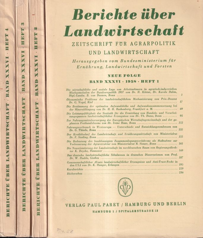 Berichte über Landwirtschaft  Berichte über Landwirtschaft Neue Folge 36.Band 1958 