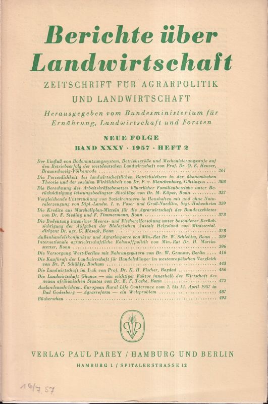 Berichte über Landwirtschaft  Berichte über Landwirtschaft Neue Folge 35.Band 1957 Heft 2 