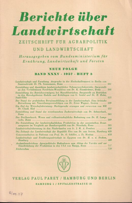 Berichte über Landwirtschaft  Berichte über Landwirtschaft Neue Folge 35.Band 1957 Heft 3 