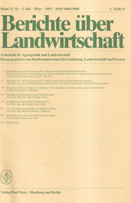 Berichte über Landwirtschaft  Berichte über Landwirtschaft 71.Band 1993 Heft 1 