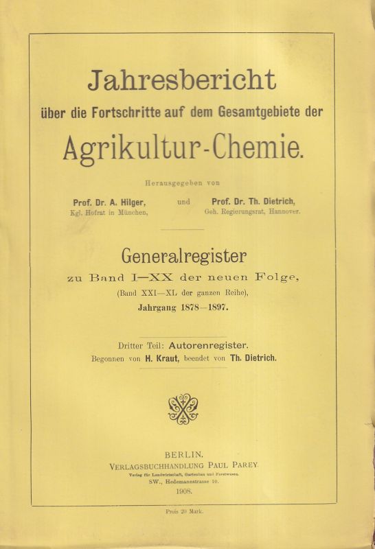 Hilger,A. und Th.Dietrich (Hsg.)  Jahresbericht über die Fortschritte auf dem Gesamtgebiete der 