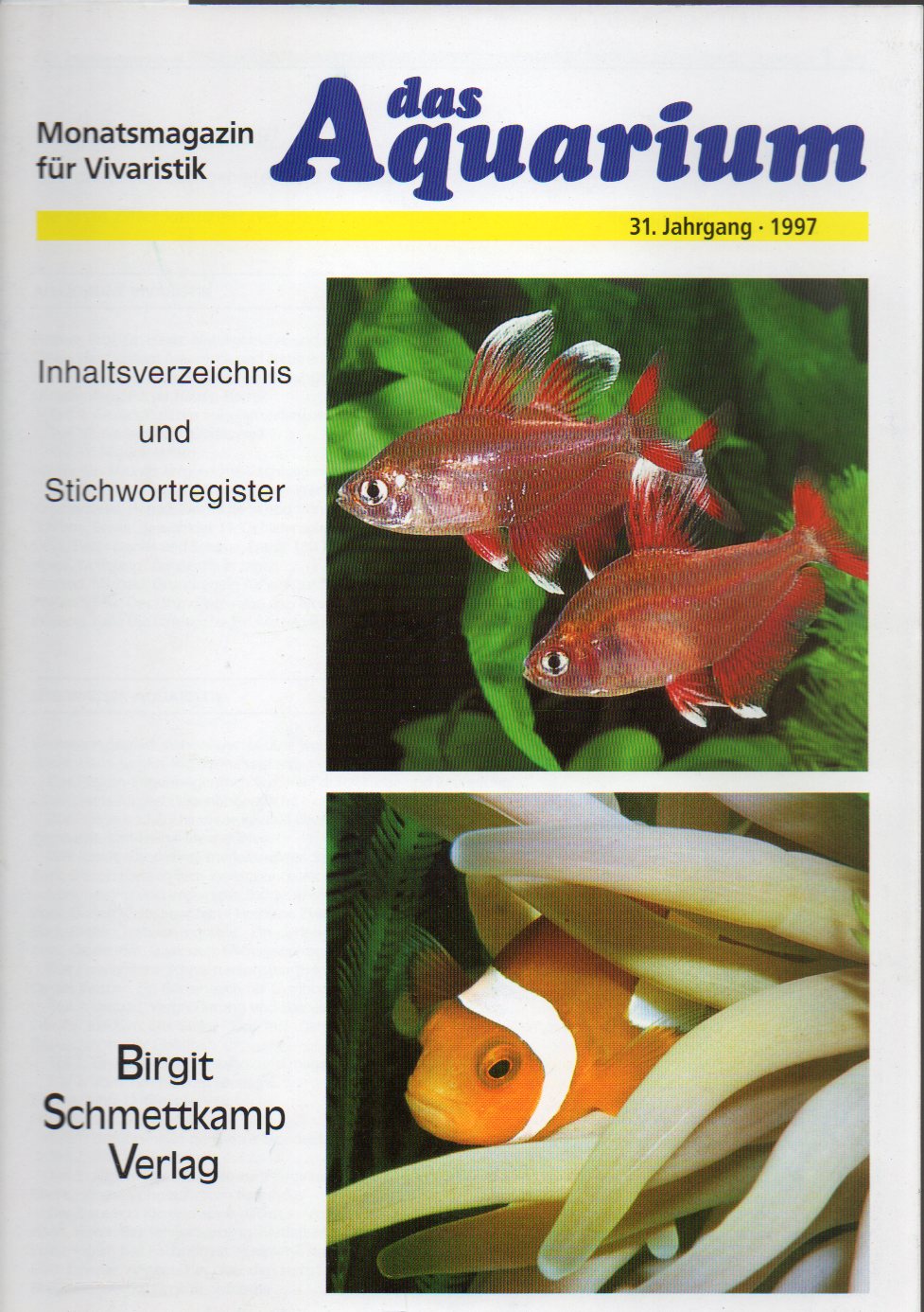 Das Aquarium  31.Jg.1997,nur Inhaltsverzeichnis und Stichwortregister 