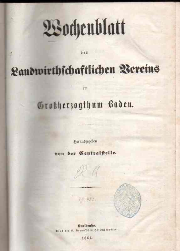 Baden,Großherzogthum  Wochenblatt des Landwirthschaftlichen Vereins Jg.1866 