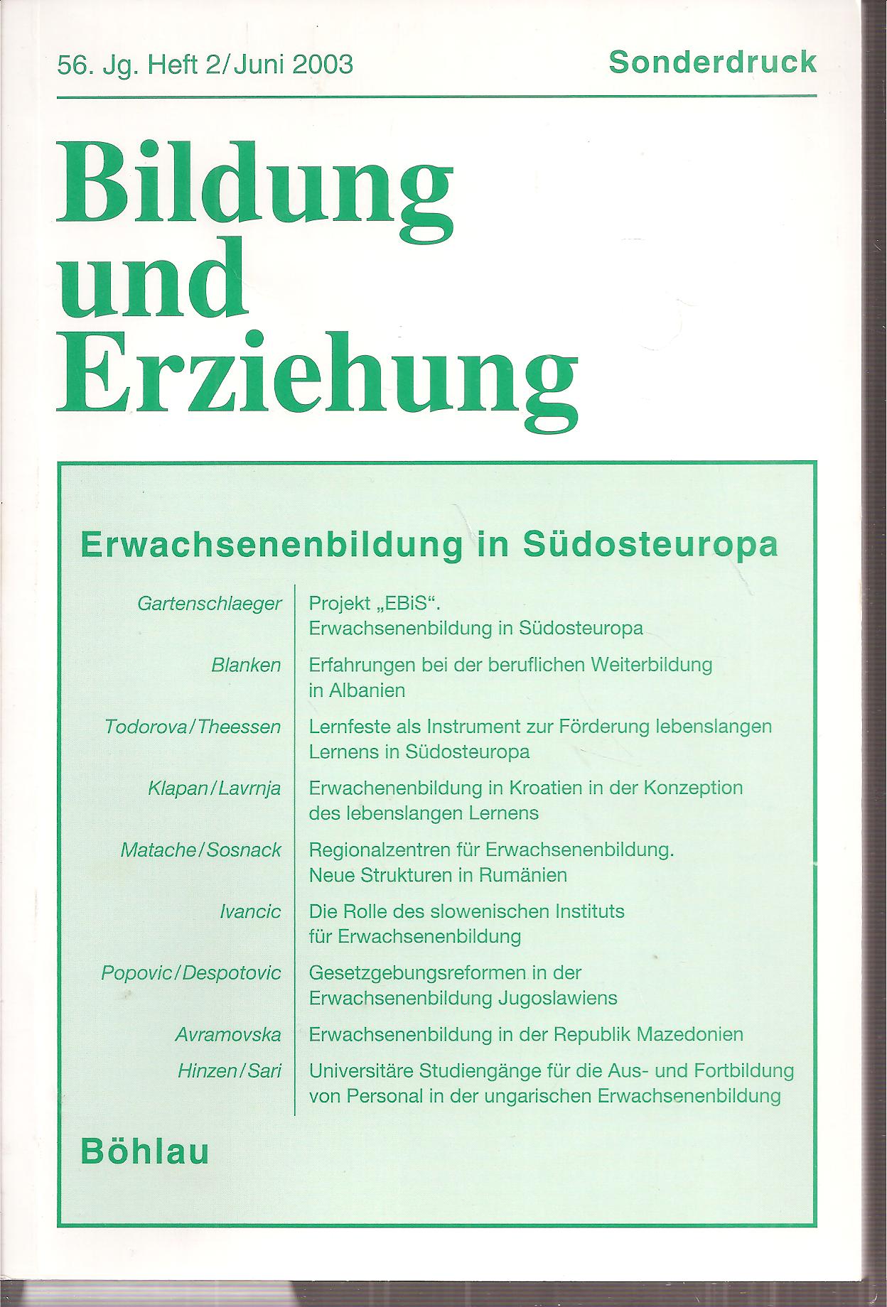 Bildung und Erziehung  Bildung und Erziehung 56.Jahrgang 2003, Heft 2 