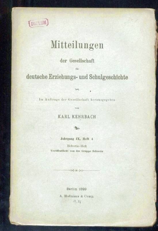 Kehrbach,Karl (Hsg.)  Mitteilungen der Gesellschaft für deutsche Erziehungs- und 