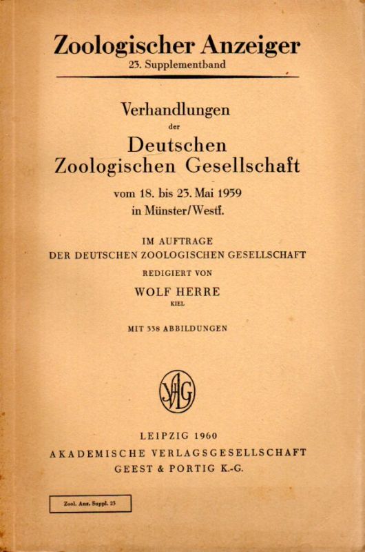 Deutsche Zoologische Gesellschaft  Zoologischer Anzeiger 23.Supplementband 1960 