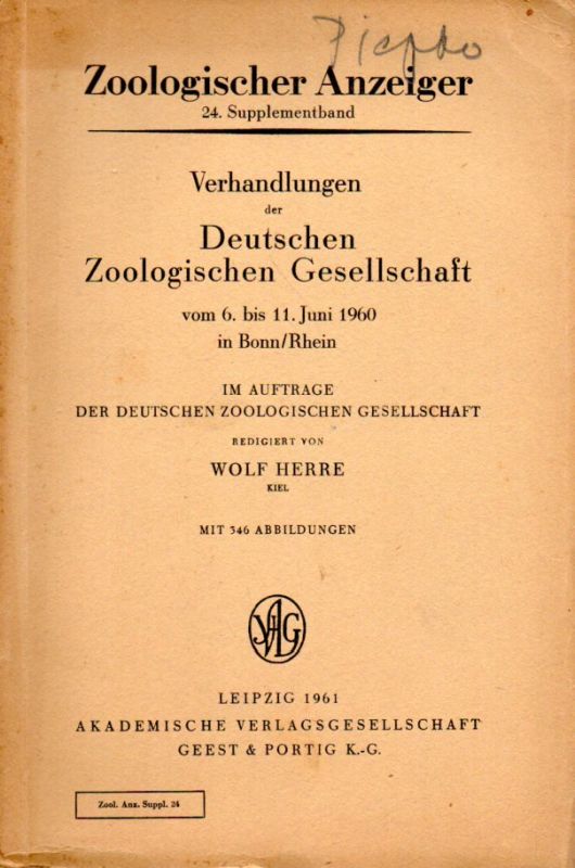 Deutsche Zoologische Gesellschaft  Zoologischer Anzeiger 24.Supplementband 1961 