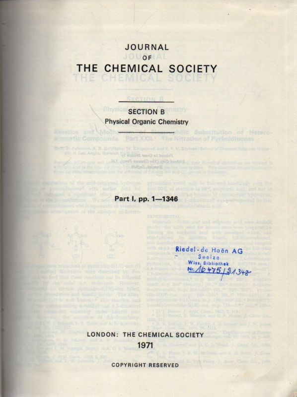 The Chemical Society  Section B Physical Organic Chemistry Part I 