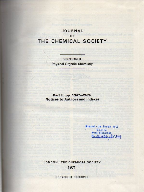 The Chemical Society  Section B Physical Organic Chemistry Part II 