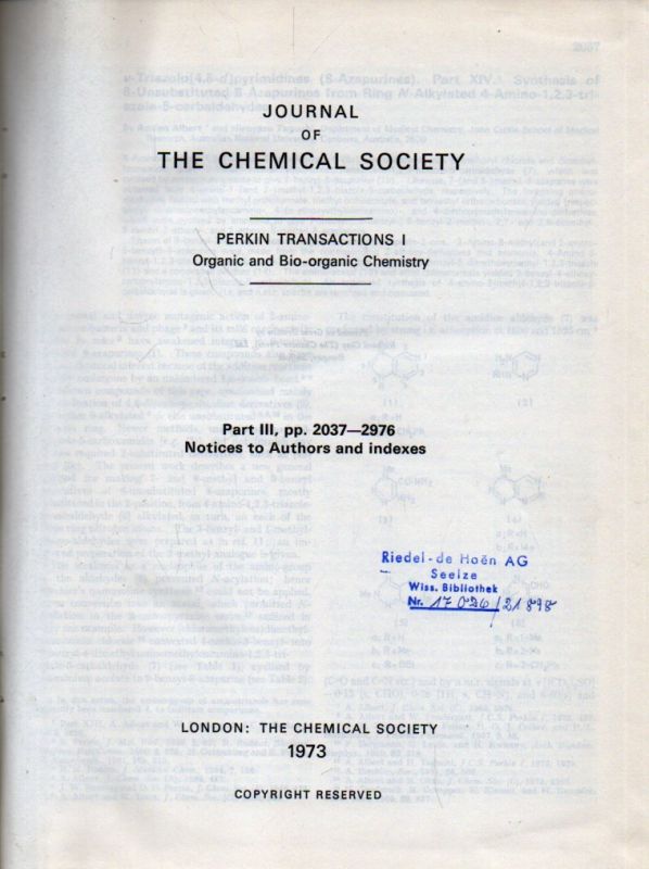 The Chemical Society  Perkin Transactions I Organic and Bio-organic Chemistry Part III 