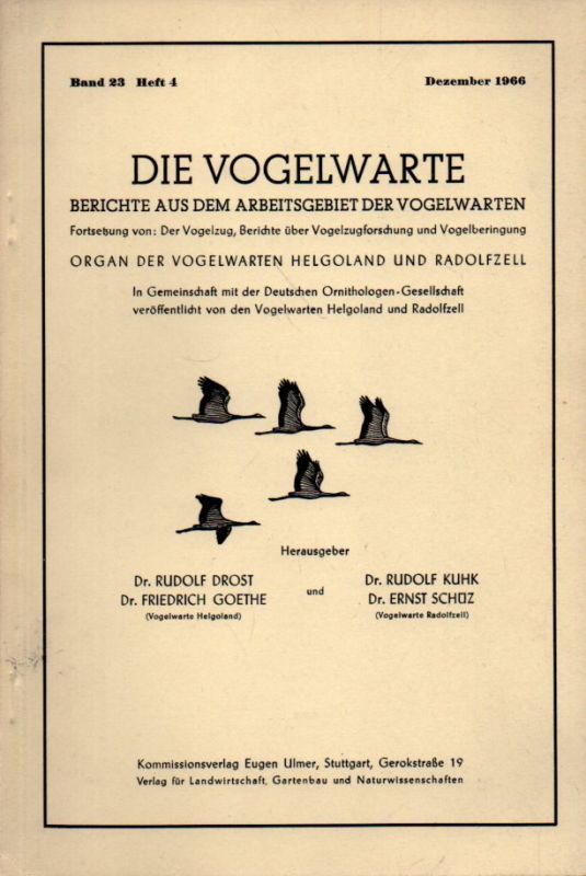 Die Vogelwarte  Die Vogelwarte Band 23.1965/66 Heft 1-4 (1 Band) 