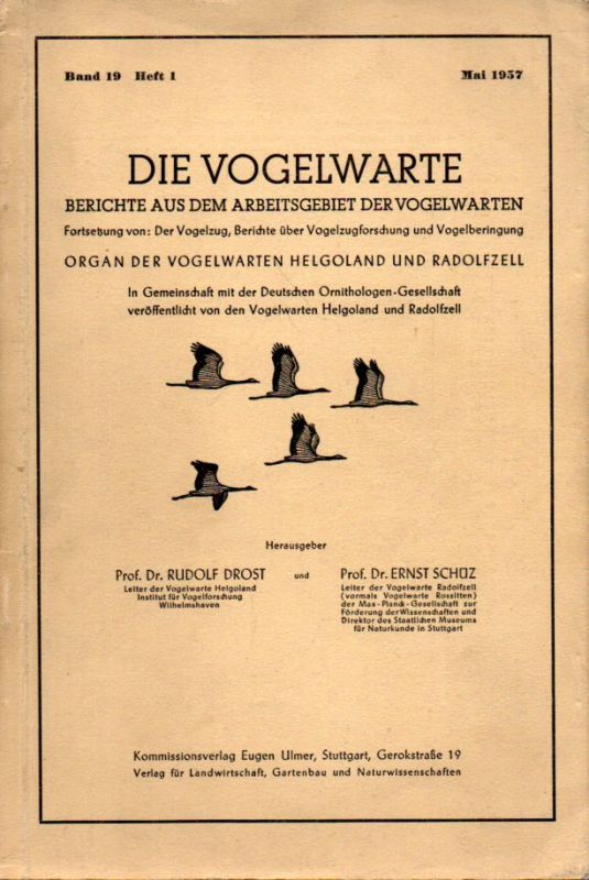 Die Vogelwarte  Die Vogelwarte Band 19.1957/58 Hefte 1-4 (1 Band) 