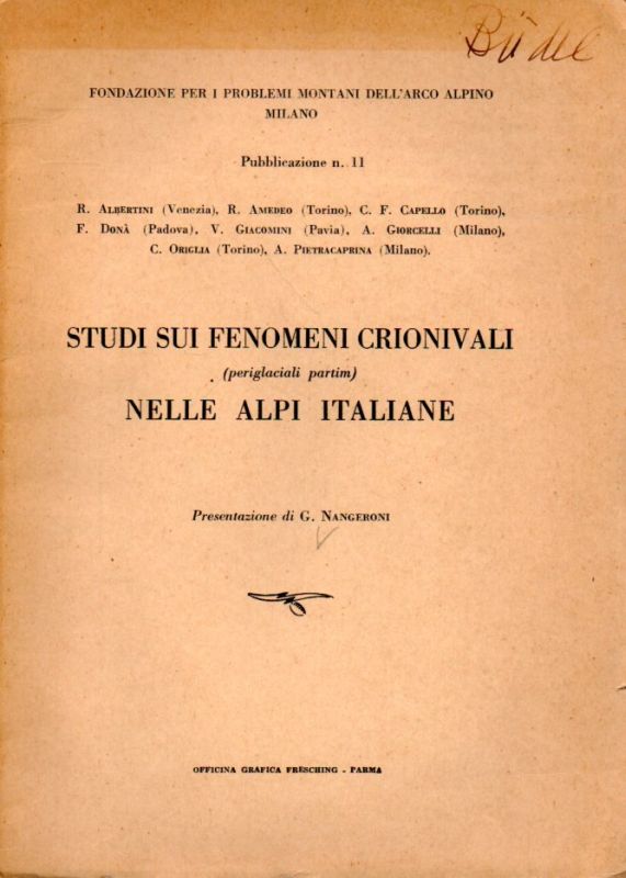 Nangeroni,G.  Studi sui Fenomeni Crionivali (periglaciali partim) Nelle alpi 