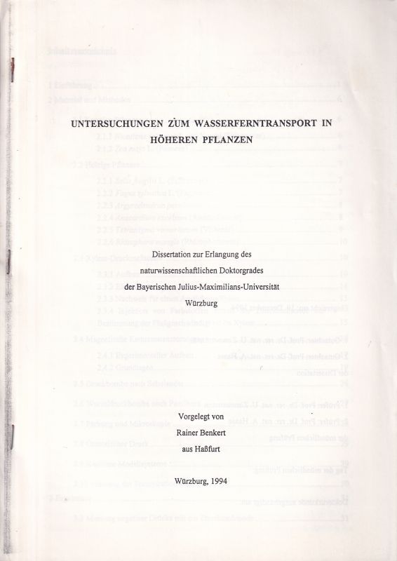 Benkert,Rainer  Untersuchungen zum Wasserferntransport in höheren Pflanzen 