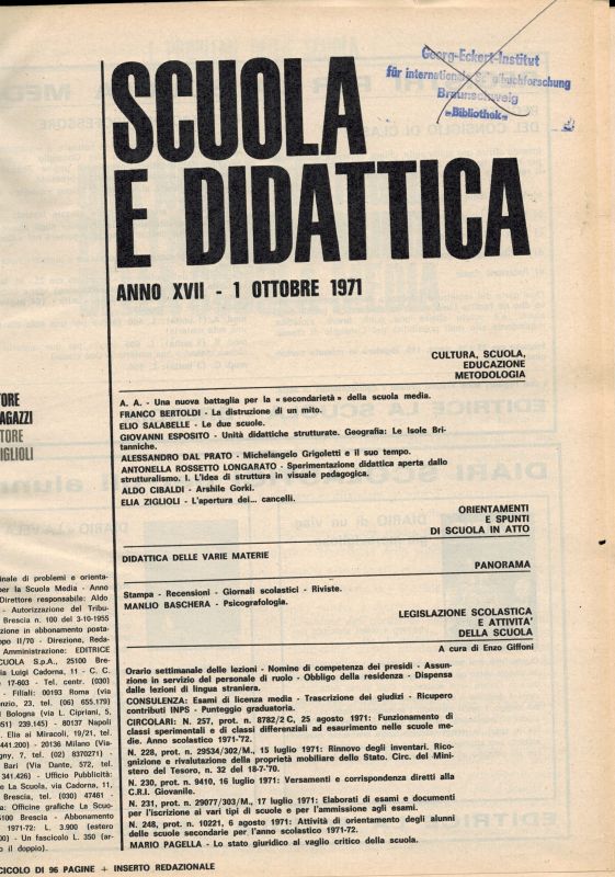 Scuola e Didattica  Scuola e Didattica Anno XVII 1.Ottobre 1971 bis 15.Settembre 1972 