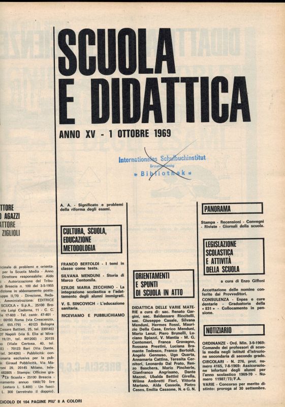 Scuola e Didattica  Scuola e Didattica Anno XV 1.Ottobre 1969 bis 15.Settembre 1970 