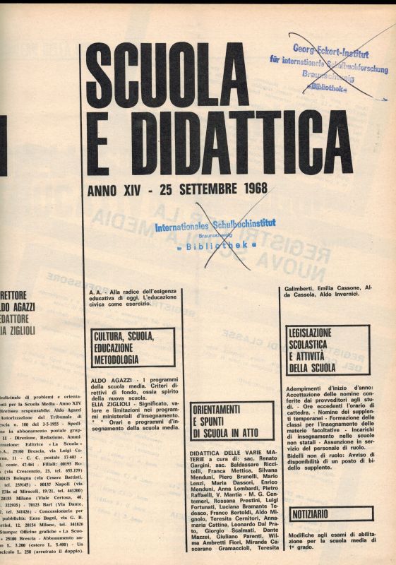 Scuola e Didattica  Scuola e Didattica Anno XIV 25.Settembre 1968 bis 15.Settembre 1969 