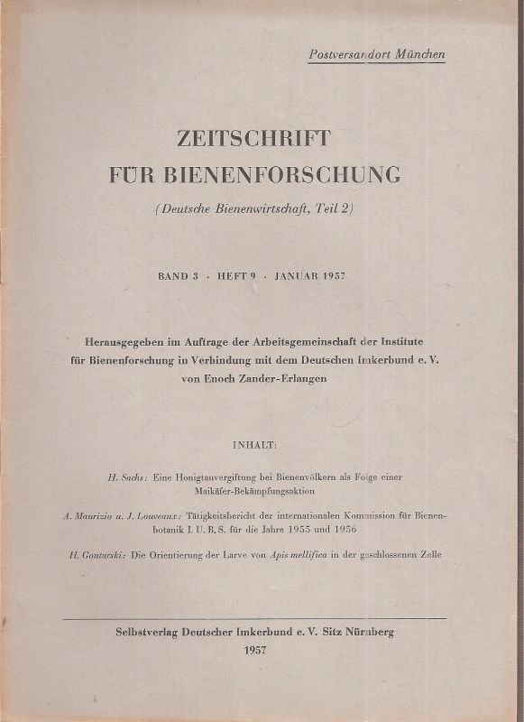 Zeitschrift für Bienenforschung  Zeitschrift für Bienenforschung Band 3 Heft 9 Januar 1957 
