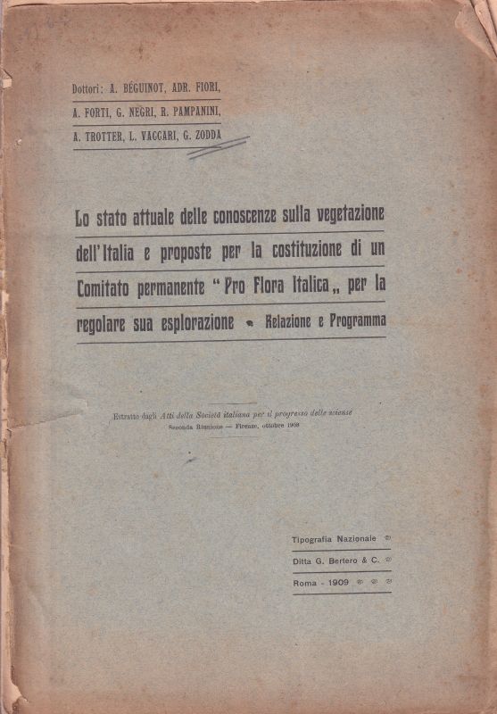 Beguinot,A. et A. Fiori et G.Negri und andere  Lo stato delle conoscenze sulla vegetazione dell'Italia e proposte 