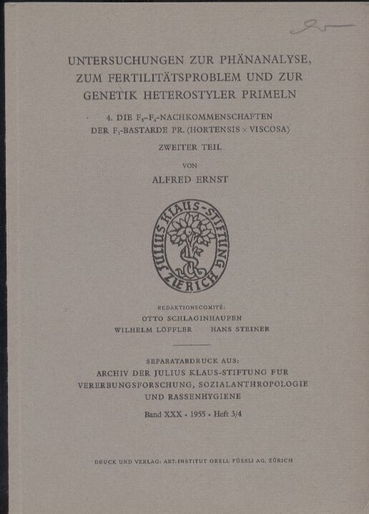 Ernst,Alfred  Untersuchungen zur Phänanalyse,zum Fertilitätsprobelm und zur 