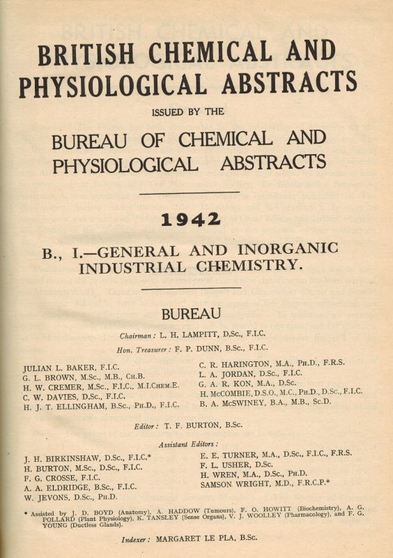 Bureau of chemical and Physiological Abstracts  British chemical and Physiological Abstracts 1942 