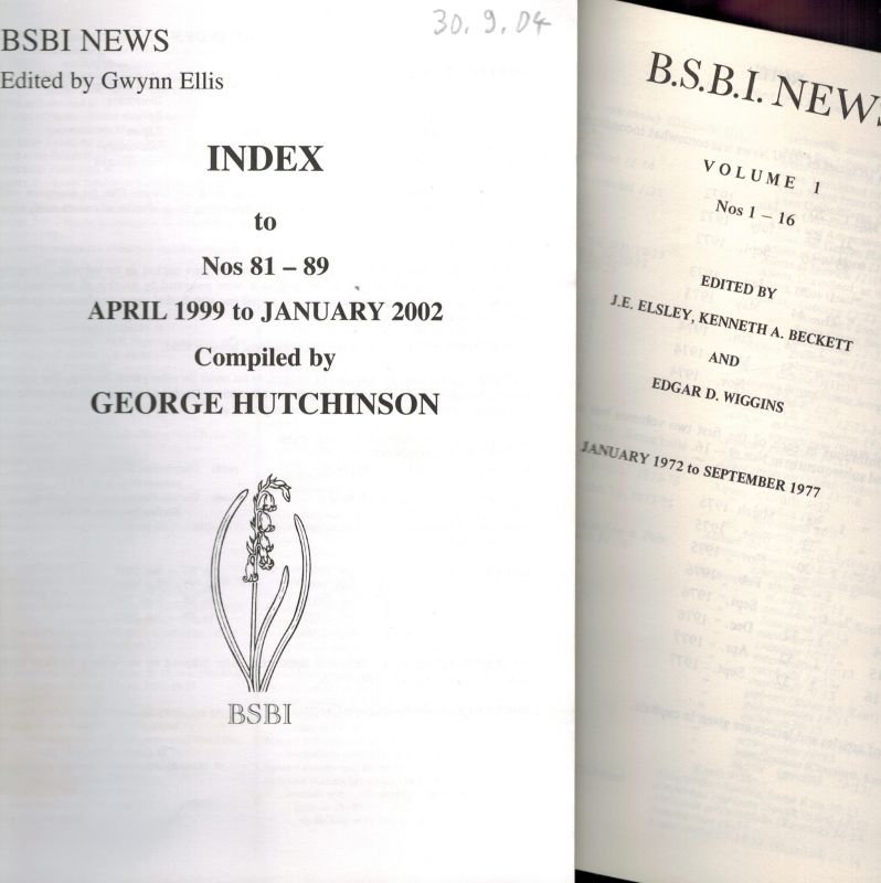 Botanical Society of the British Isles BSBI  BSBI News Index to Nos 1 (January 1972) - 100 (September 2005) 10 Heft 